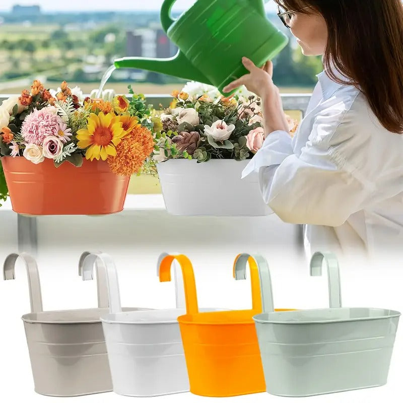 4PCS Oval Metal Hanging Flower Pot Set