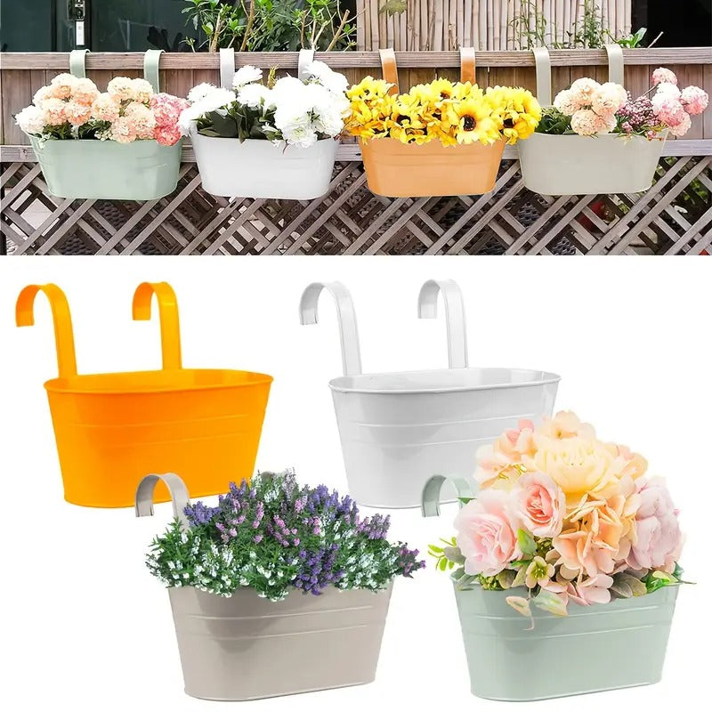 4PCS Oval Metal Hanging Flower Pot Set