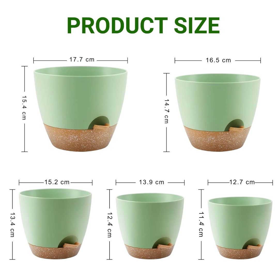 Set of 5 Self-Watering Plant Pots with Drainage