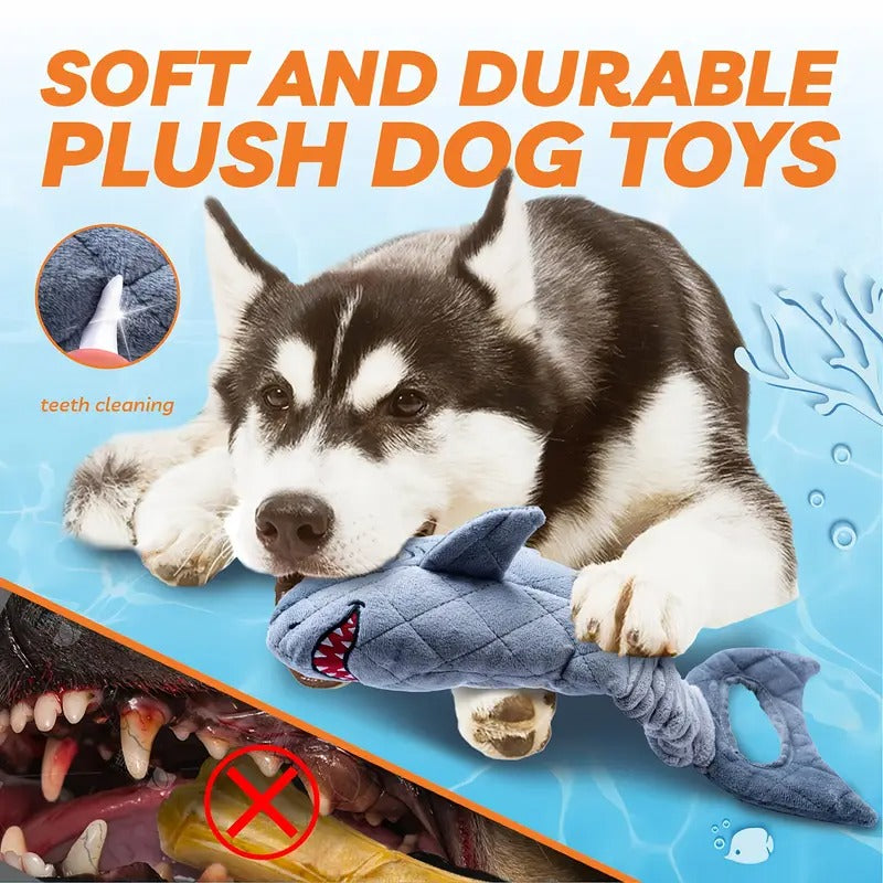 Grey Shark Plush Squeaky Dog Toy