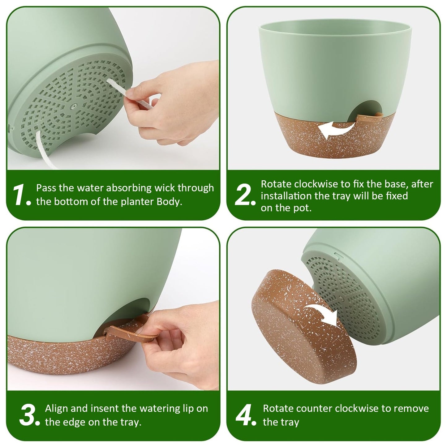 Set of 5 Self-Watering Plant Pots with Drainage