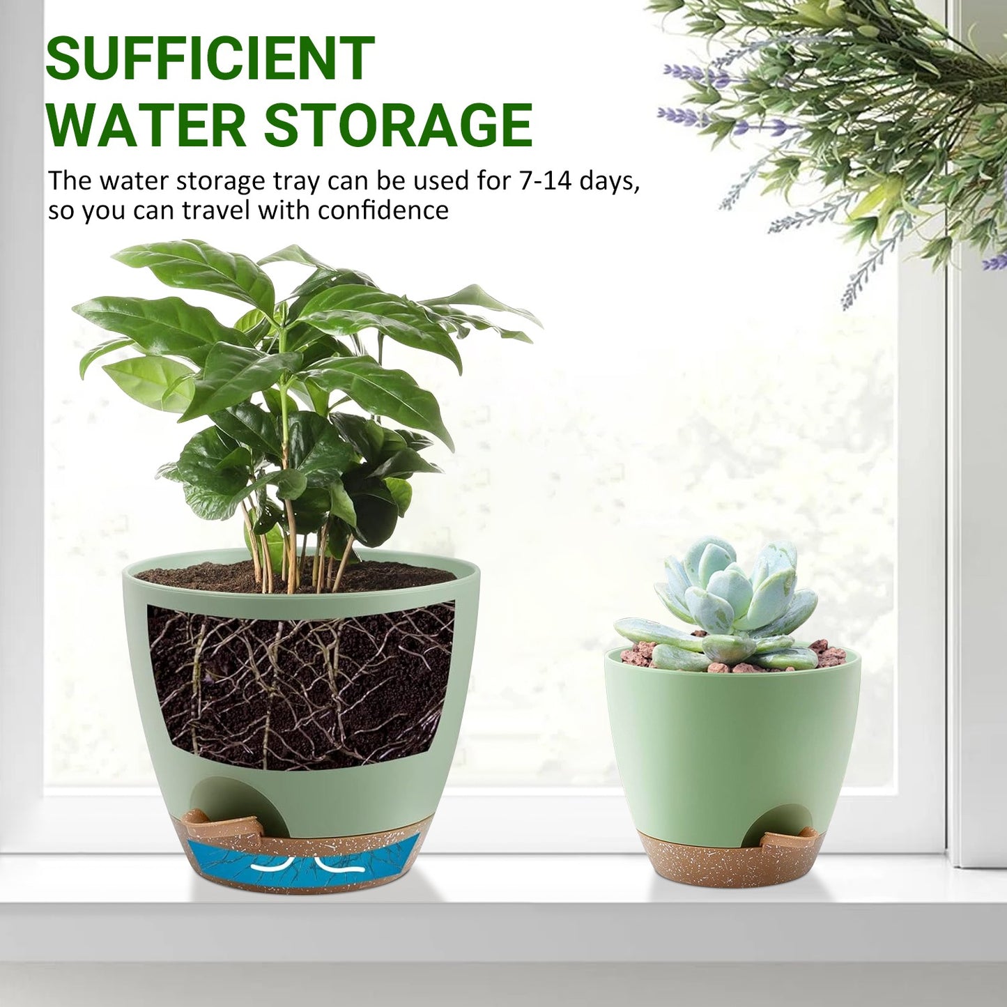 Set of 5 Self-Watering Plant Pots with Drainage