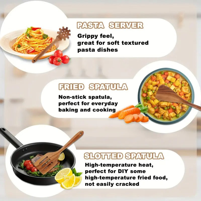 10pcs Non-Stick Teak Wooden Cooking Utensils