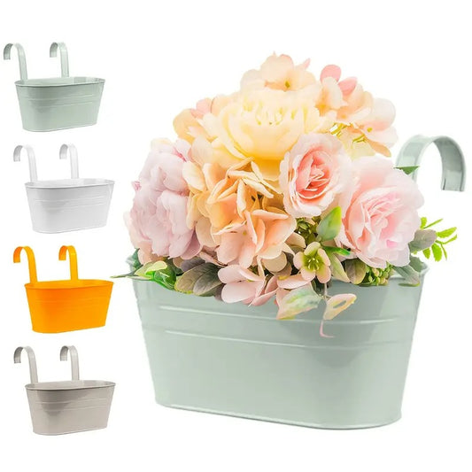 4PCS Oval Metal Hanging Flower Pot Set