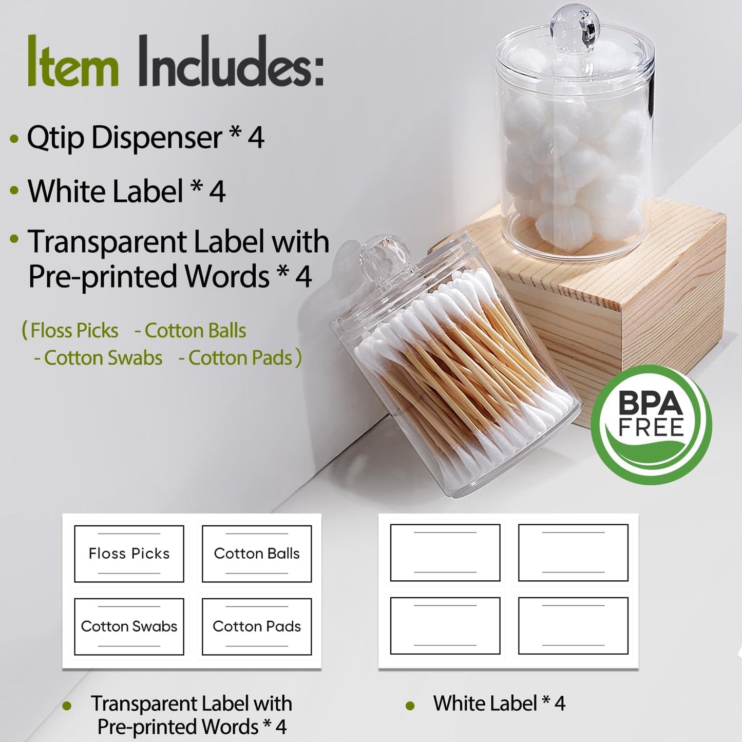 4 Pack Acrylic Qtip Holder