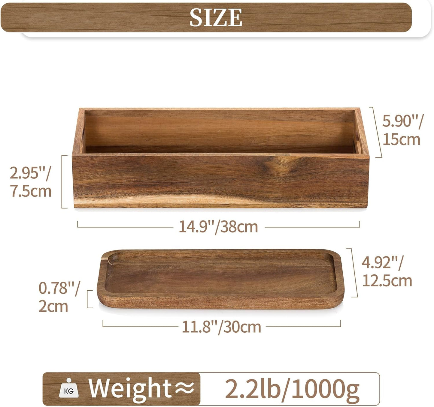 Set of 2 Wood Bathroom Storage Box with Vanity Display Tray
