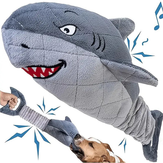 Grey Shark Plush Squeaky Dog Toy