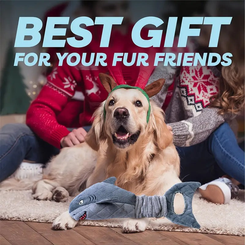 Grey Shark Plush Squeaky Dog Toy