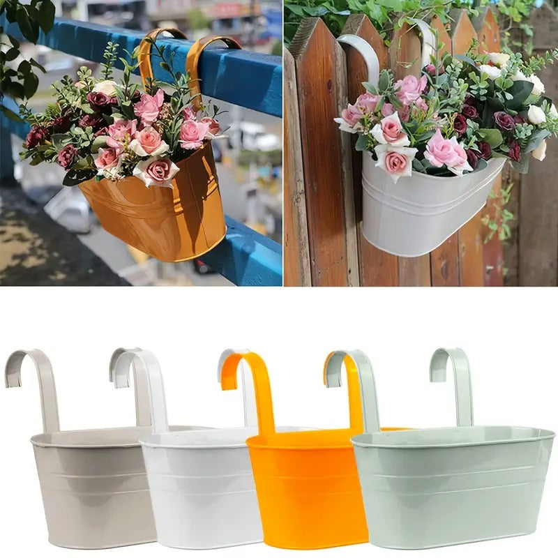 4PCS Oval Metal Hanging Flower Pot Set
