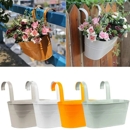 4PCS Oval Metal Hanging Flower Pot Set