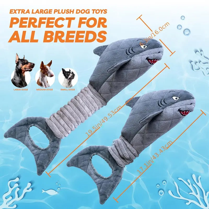 Grey Shark Plush Squeaky Dog Toy