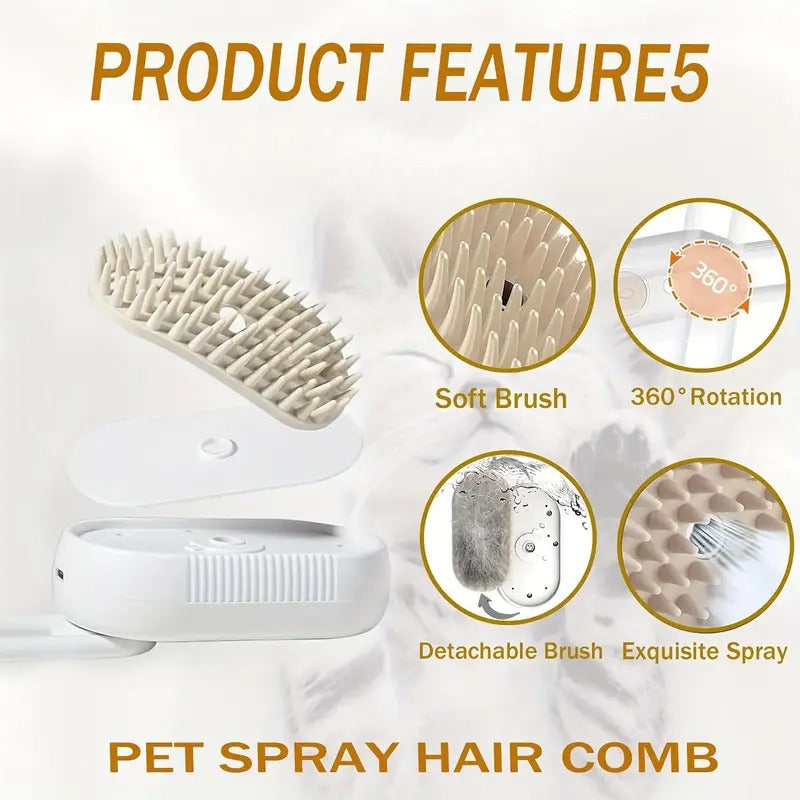 3-in-1 Pet Grooming Brush with Steam Function