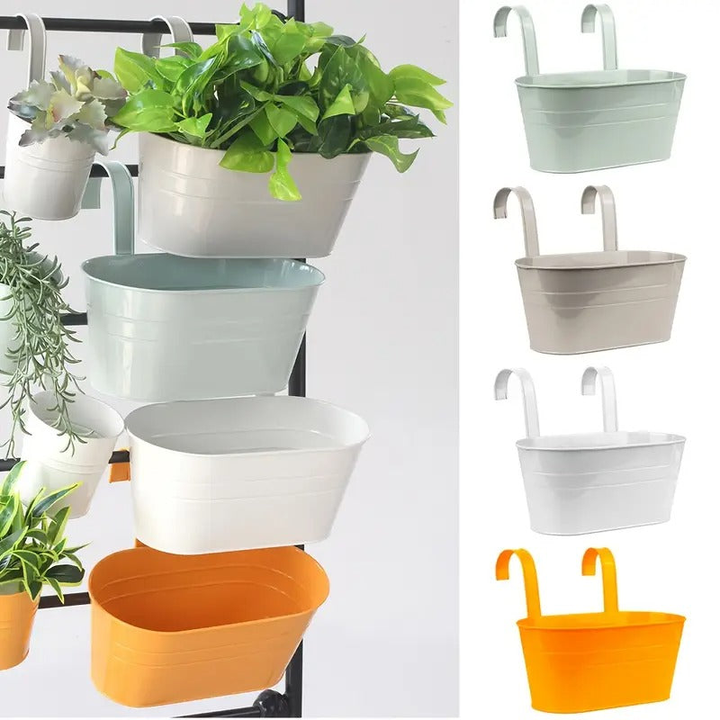 4PCS Oval Metal Hanging Flower Pot Set