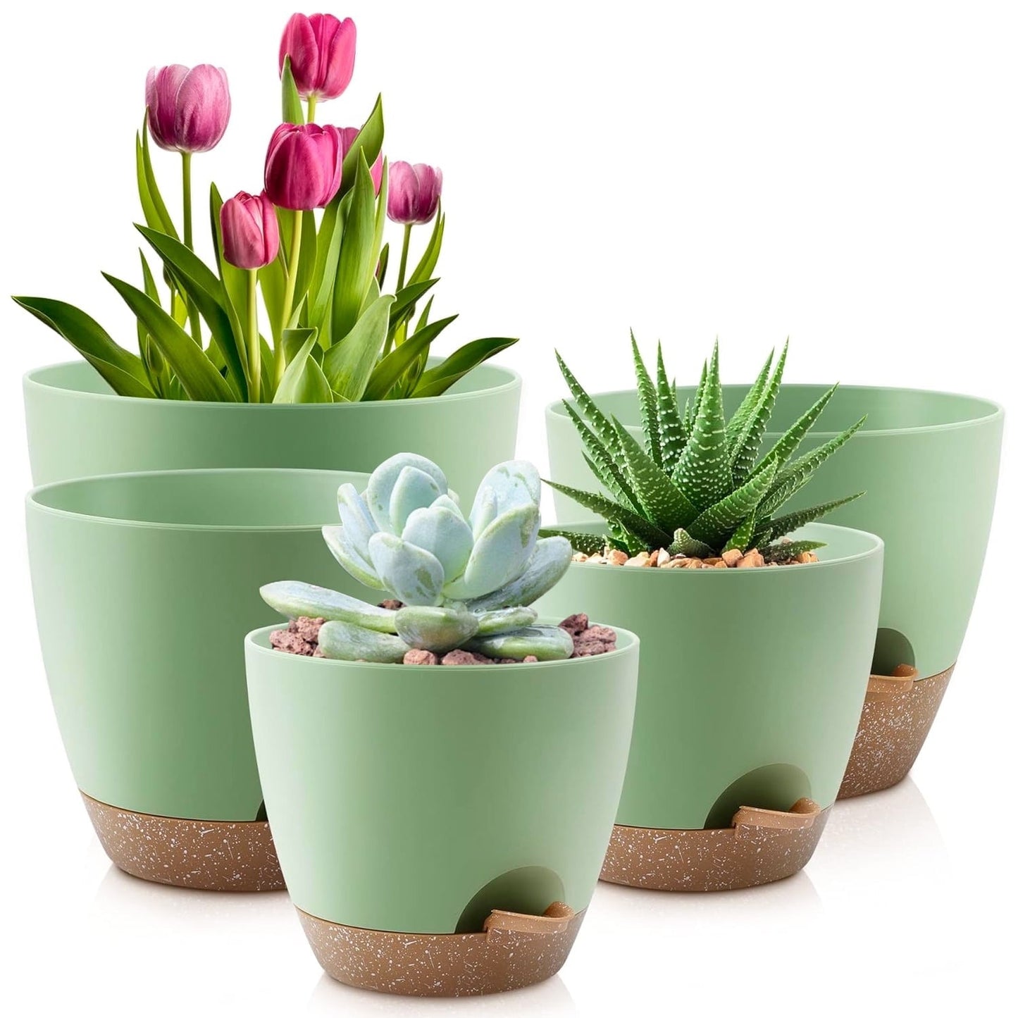 Set of 5 Self-Watering Plant Pots with Drainage