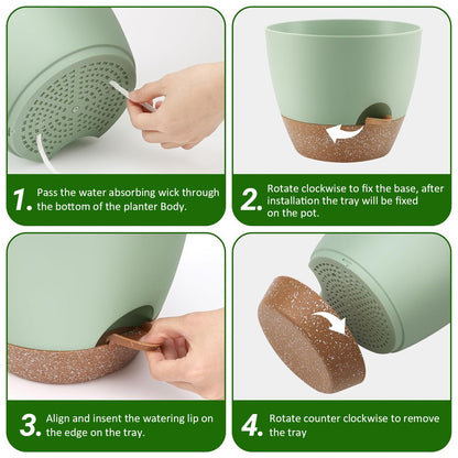 Set of 5 Self-Watering Plant Pots with Drainage