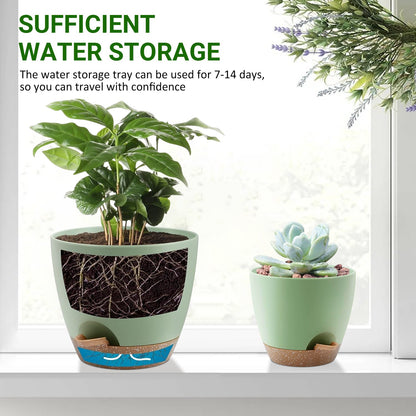 Set of 5 Self-Watering Plant Pots with Drainage