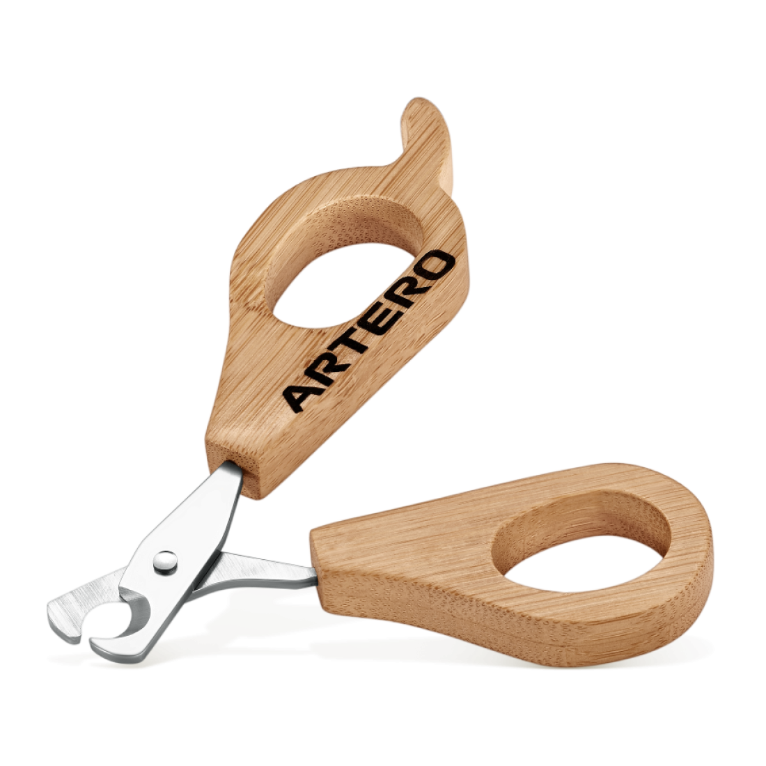 Wooden nail clipper for dogs with 'ARTERO' branding on a white background