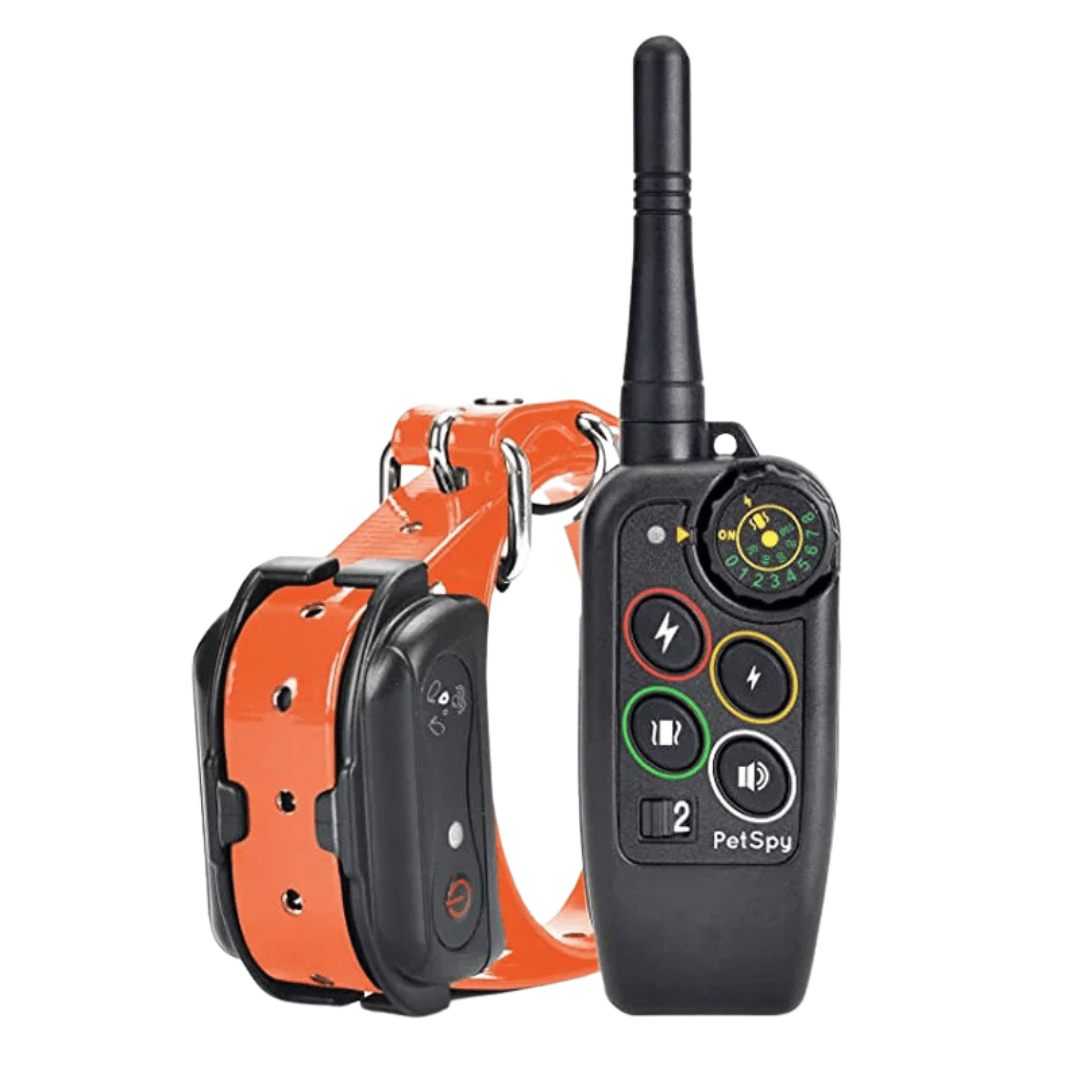Waterproof dog training e-collar with remote control, 1000m range, adjustable modes, durable for all breeds in any weather.